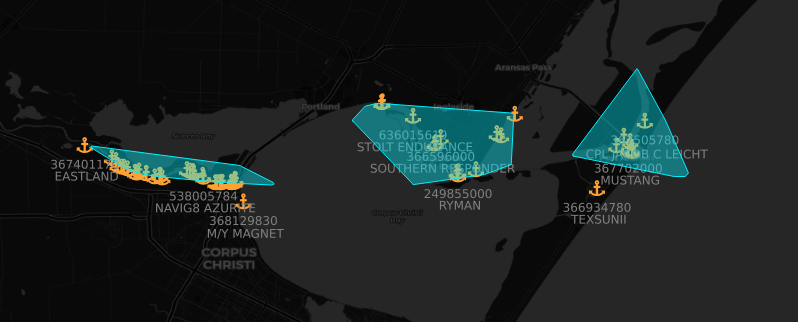 Example port boundaries with live AIS