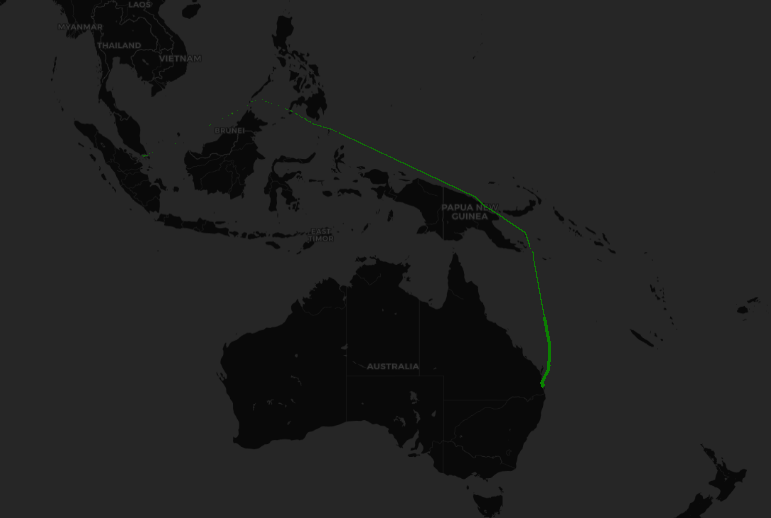 Locations shown by the AIS data from the Singapore-Brisbane trip