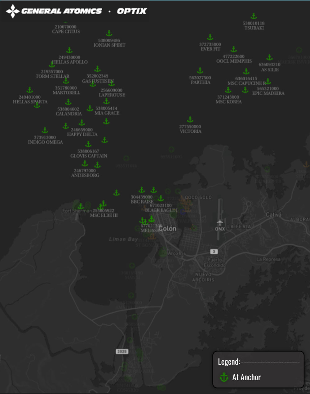 Figure 4: Optix Visualizes a Backlog of vessels waiting transit through the Panama Canal