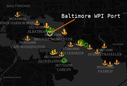 The port of Baltimore, which has ships fairly far from the WPI point